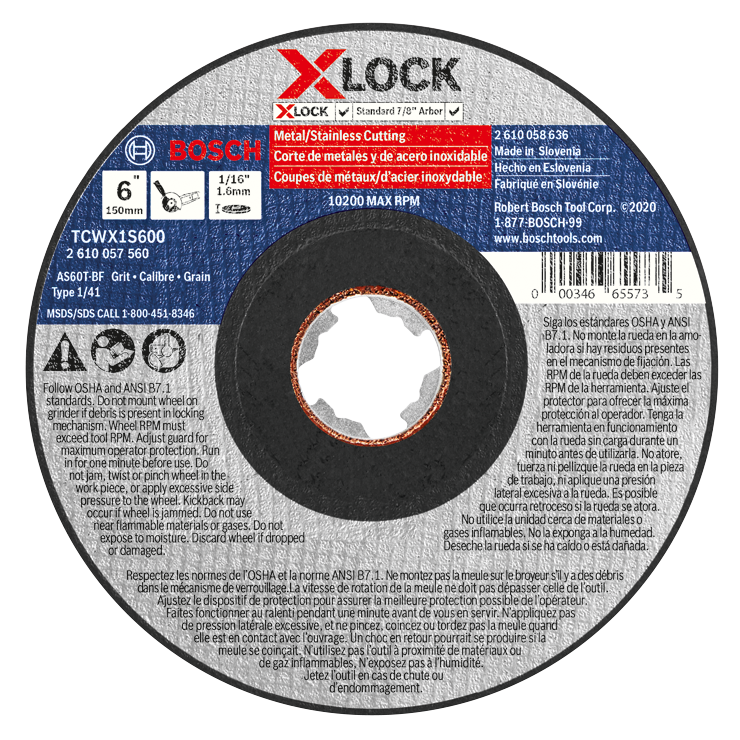 Bosch 6 In. x 1/16 In. X-LOCK Arbor Type 1A (ISO 41) 60 Grit Fast Metal/Stainless Cutting Abrasive Wheel