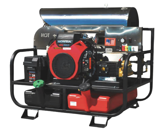 Pressure-Pro Pro-Super Skid Series 3500 PSI @ 8.0 GPM General Pump V-Belt Drive Honda Engine Hot Water Gas Pressure Washer