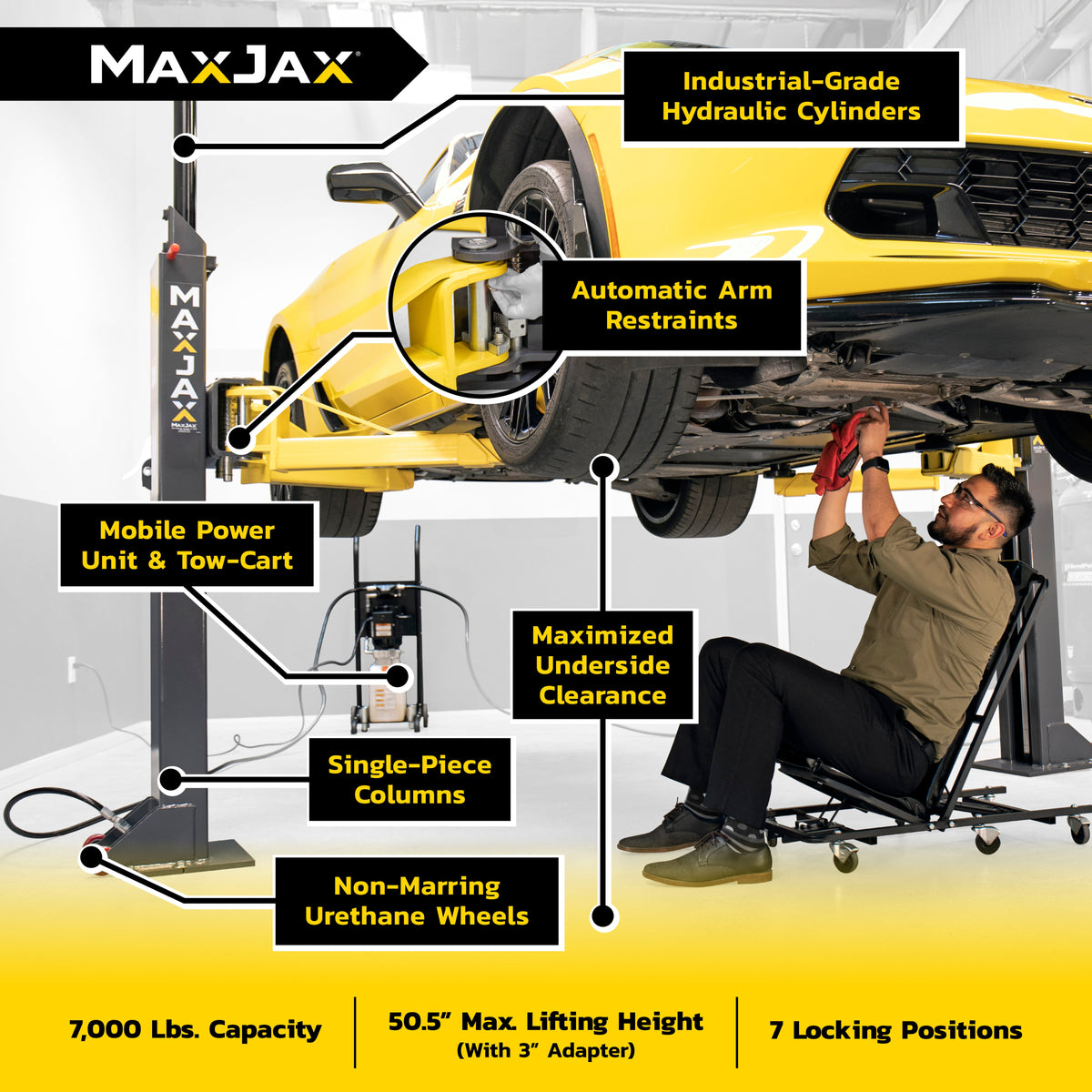 7,000 Lb Portable 2 Post Car Lift 89.5 Inch Height with Supreme Packag