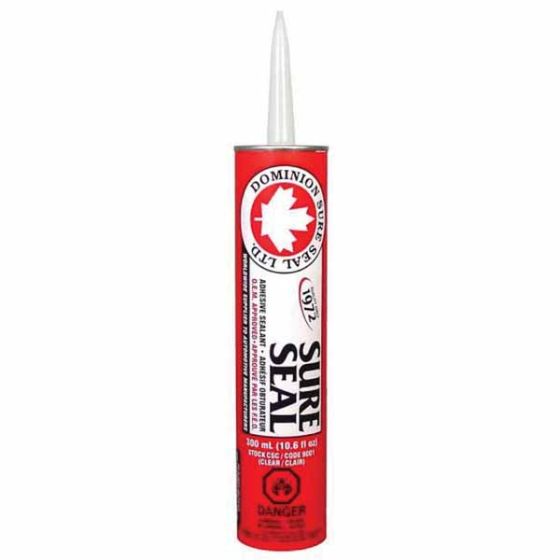 DOMINION SURE SEAL 9001 All-Purpose Sure Seal Adhesive Sealant, 300 mL Cartridge, Clear, Liquid, 24 hr Curing