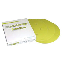 Load image into Gallery viewer, KOVAX® Super Assilex® 193-1539 Sanding Disc, 6 in Dia, 800 Grit, Lemon, Dry, Hook and Loop Attachment, 7 Holes
