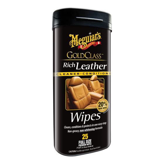 Meguiar's® Gold Class™ G10900 3-in-1 Cleaning Wipes, 7 x 9 in, 25 Wipes Canister, Saturated with Liquid