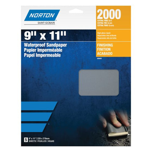 Norton® Black Ice® 39378 T401 Series Sanding Sheet, 9 in W x 11 in L, 2000 Grit, Ultra Fine Grade
