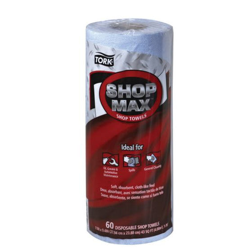 Tork® ShopMax 450360 Dry Wipe Towel Roll, 47 ft L x 11 in W Roll, 60, Paper, Blue, 1 Plys