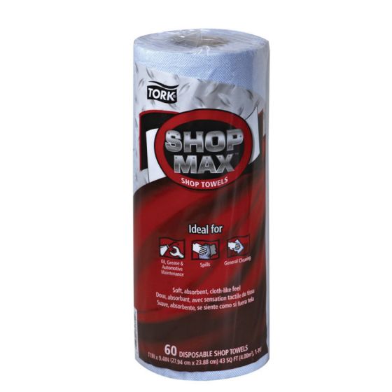 Tork® ShopMax 450360 Dry Wipe Towel Roll, 47 ft L x 11 in W Roll, 60, Paper, Blue, 1 Plys