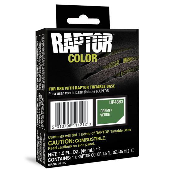 U-POL® RAPTOR® UP4863 Raptor Color, 1.5 fl-oz Pouch, Green, 3:1 Mixing, 30 sq-ft Coverage, 5 to 7 days Curing