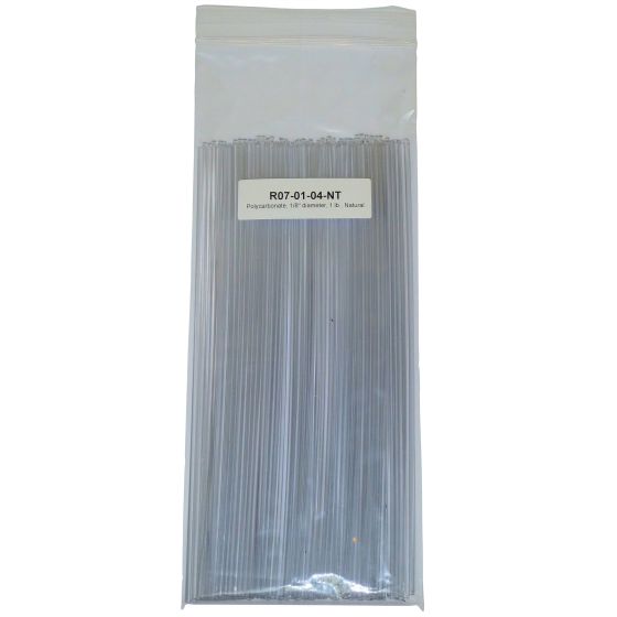 Polyvance R07-01-04-NT Welding Rod, 1/8 in Dia x 12 in L, Round, Polycarbonate, Natural