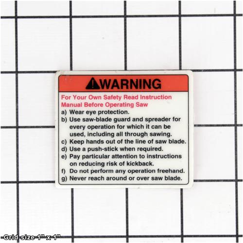 TABLESAW WARNING LABEL