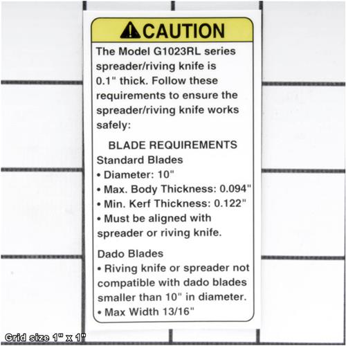 TABLE SAW CAUTION BLADE REQUIRED LABEL