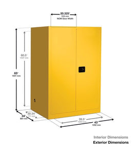 Justrite™ Sure-Grip® EX Pesticides Safety Cabinet, 90 gallons, 2 shelves, 2 manual-close doors, Green