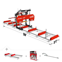 Load image into Gallery viewer, MechMaxx 32" Portable Sawmill (5 x Blades Included), HONDA GX390 389cc E-Start Gasoline Engine, 26.5" Board Width, 20' Track Length (13' Track Length + 6.4' Track Extension Included), SM-32