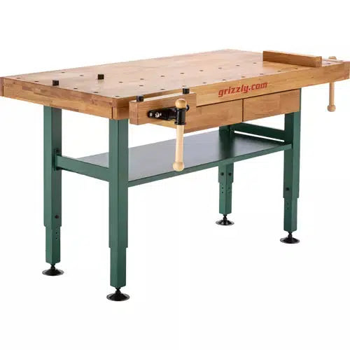 Grizzly T10157 - Heavy-Duty Oak Workbench with Steel Legs