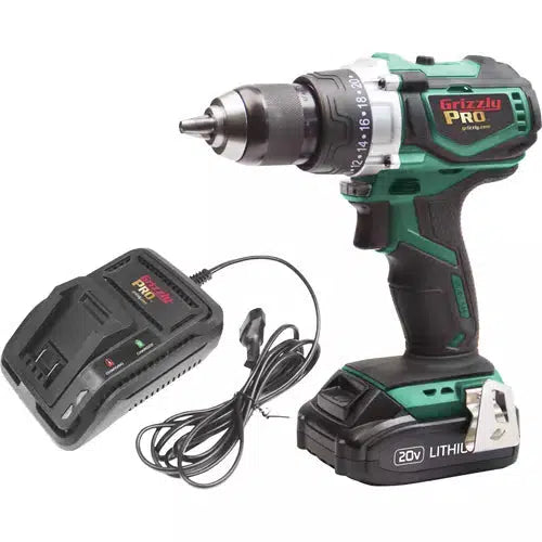 Grizzly PRO T30290X1 - 20V Hammer Drill Kit with Li-Ion Battery & Charger