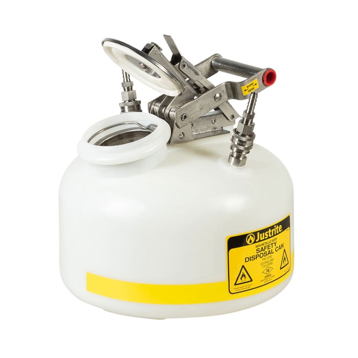 2 Gallon, Polyethylene Quick-Disconnect Disposal Safety Can, Stainless Steel Fittings for 3/8
