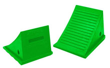 Load image into Gallery viewer, General Purpose Wheel Chocks, Roped Pair, SafeRay™ Hi-Viz Green Urethane, for Vehicles up to 60,000 Lbs. - UC1500-4.5-FLGP