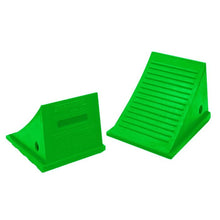 Load image into Gallery viewer, General Purpose Wheel Chocks, Roped Pair, SafeRay™ Hi-Viz Green Urethane, for Vehicles up to 60,000 Lbs. — image 2 of 2
