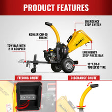 Load image into Gallery viewer, MechMaxx 5 inch E-Start KOHLER 429cc 14hp Gasoline Engine Powered Disc Wood Chipper with Taillight, P4205