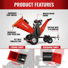 Load image into Gallery viewer, MechMaxx 6 inch KOHLER E-Start 429cc 14HP Gas Powered 4 - Wheel Drum Wood Chipper with Taillight, B150