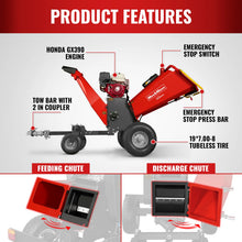 Load image into Gallery viewer, MechMaxx 6 inch HONDA E-Start Gasoline Engine Powered 4 - Wheel Drum Wood Chipper with Taillight, B150