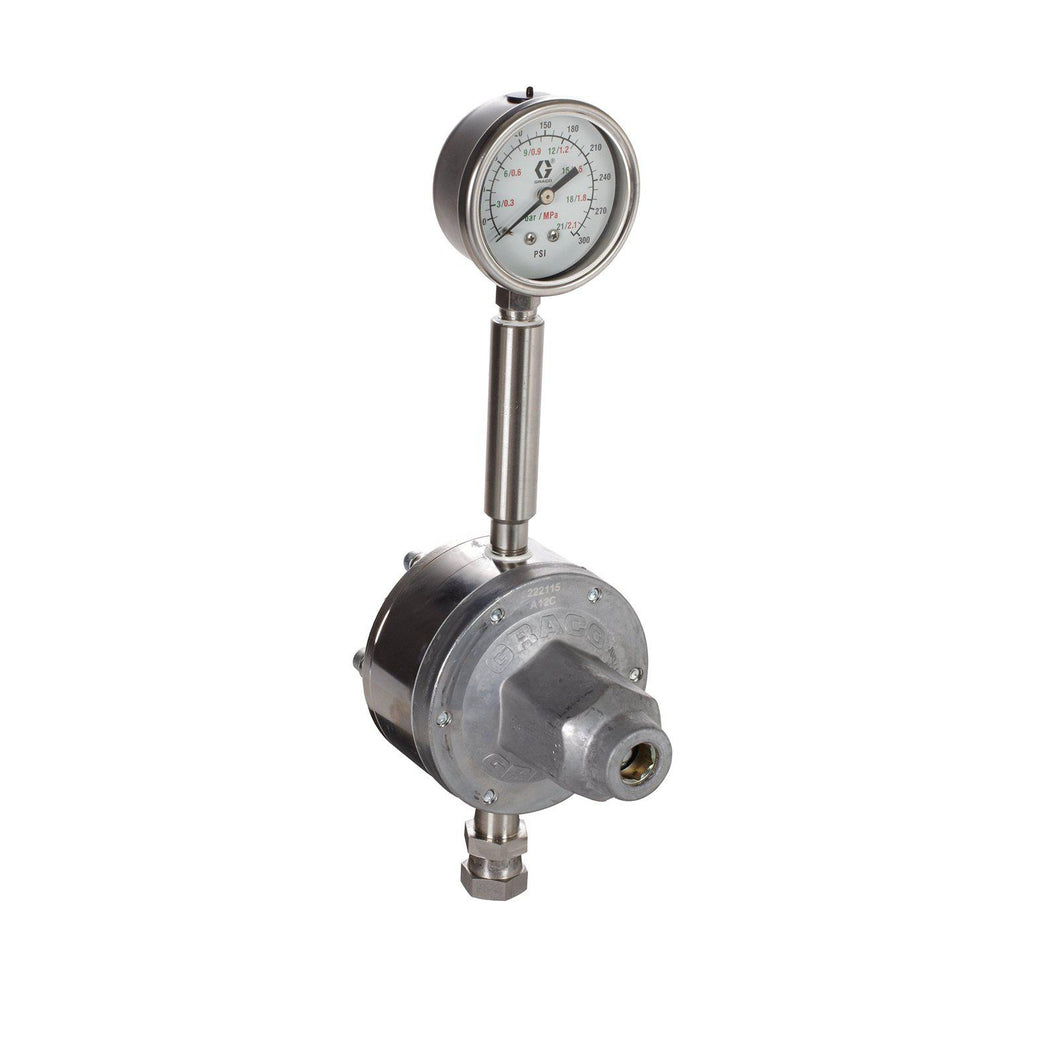 Graco  Low Pressure Fluid Regulator, 250 Max psi, 20-160 psi Range, 3.0 GPM, SST, Spring Type, 3/8 (f) x 3/8 (m), 1/4 (f) Port