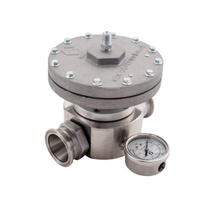 Graco Pneumatic Corrosion Resistant Fluid Back Pressure Regulator, 20 gpm, 300 psi max fluid pressure, 1-1/4 npt inlet/outlet, w/ gauge