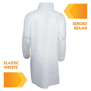 Kimberly Clark KleenGuard A10 Light Duty Apparel - Labcoat -  Serged Seams - 4 Snap Closure - Elastic Wrists - Knee Length - White - Large - 50 Each Case