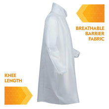 Load image into Gallery viewer, Kimberly Clark KleenGuard A10 Light Duty Apparel - Labcoat -  Serged Seams - 4 Snap Closure - Elastic Wrists - Knee Length - White - 2XL - 50 Each Case