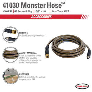 4500 PSI - 3/8" X 100' Cold Water Pressure Washer Hose by Simpson