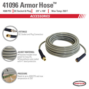 4500 PSI - 3/8'' X 100' Hot Water Pressure Washer Hose by Simpson
