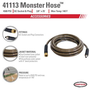 4500 PSI - 3/8" X 25' Cold Water Pressure Washer Hose by Simpson