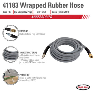 4500 PSI - 3/8" X 50' Hot Water Pressure Washer Hose by Simpson