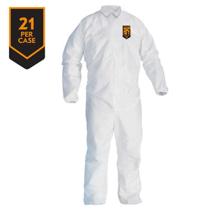 Kimberly Clark Kleenguard A30 Breathable Splash & Particle Protection Apparel Coveralls - Zipper Front w/1" Flap, Elastic Back, Wrists & Ankles - 3X - 21 Each Case
