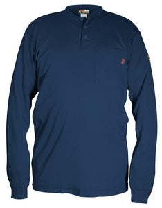 MCR Flame Resistant (FR) Long Sleeve Henley Shirt Max Comfort Material 100% Cotton Navy -1EA