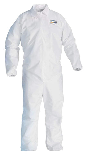 Kimberly Clark Kleenguard A20 Breathable Particle Protection Coveralls - Zipper Front, Elastic Back, Wrists & Ankles - White - XL - 24 Each Case