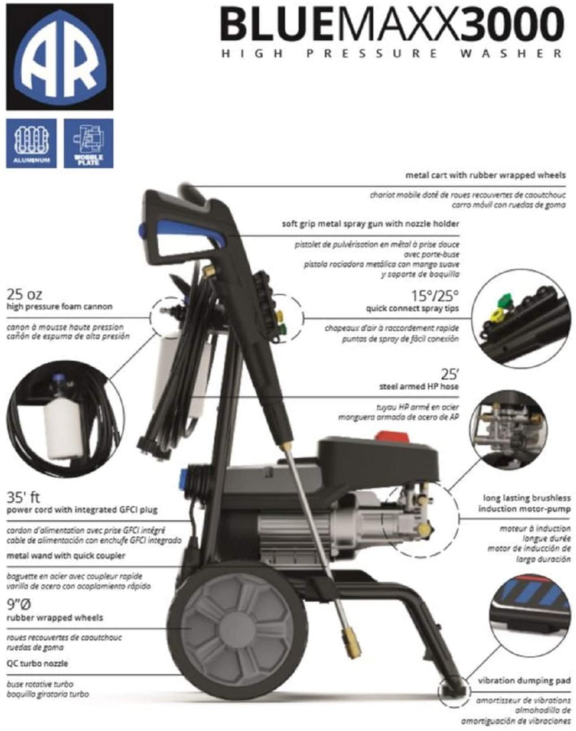 AR Blue Clean 3000 PSI @ 1.3 GPM  120V 60Hz Electric Power Pressure Washers