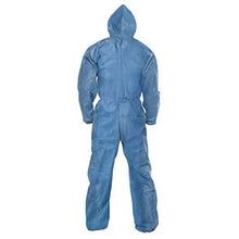 Load image into Gallery viewer, Kimberly Clark Kleenguard A60 Bloodborne Pathogen &amp; Chemical Protection Apparel Coveralls - Zipper Front, Storm Flap, Elastic Back, Wrists, Ankles &amp; Hood - Blue - 3XL - 20 Each Case