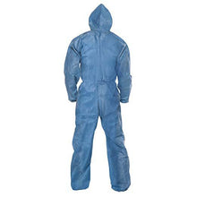 Load image into Gallery viewer, Kimberly Clark Kleenguard A60 Bloodborne Pathogen &amp; Chemical Protection Apparel Coveralls - Zipper Front, Storm Flap, Elastic Back, Wrists, Ankles &amp; Hood - Blue - 2XL - 24 Each Case