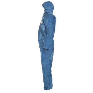 Kimberly Clark Kleenguard A60 Bloodborne Pathogen & Chemical Protection Apparel Coveralls - Zipper Front, Storm Flap, Elastic Back, Wrists, Ankles & Hood - Blue - 3XL - 20 Each Case
