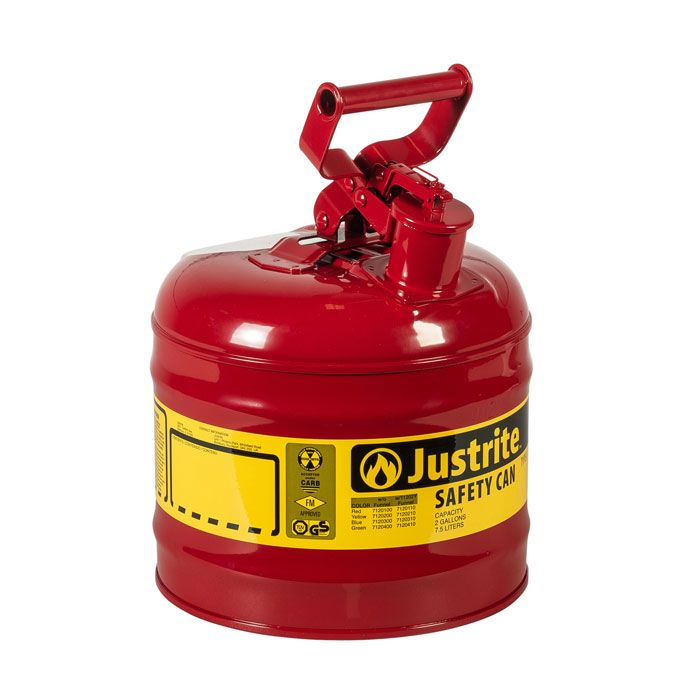 Justrite Flame Arrester Type I 2 Gallon Steel Safety Can for Flammables