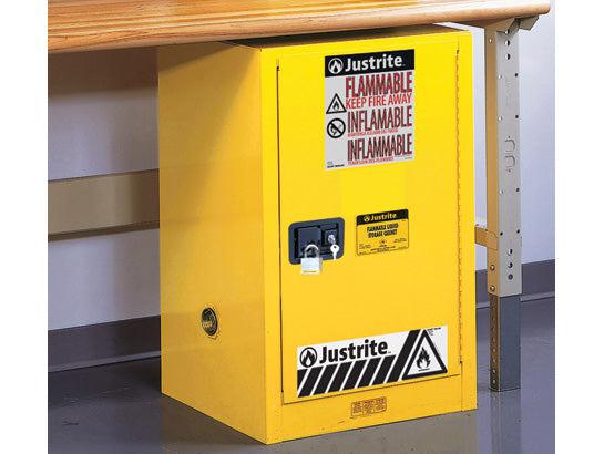 Justrite- Sure-Grip® EX 12-gal.capacity Compac Flammable Safety Cabinet w/ 1 Shelf & 1 Self-Close Door - Yellow