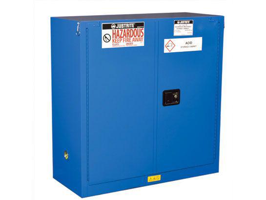 Justrite™ Sure-Grip® EX Hazardous Material Safety Cab., 30 Gal., 1 shelf, 2 s/c doors, Royal Blue