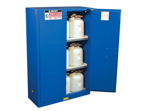 Justrite™ Sure-Grip® EX Hazardous Material Safety Cab., 45 Gal., 2 shelves, 2 s/c doors, Royal Blue