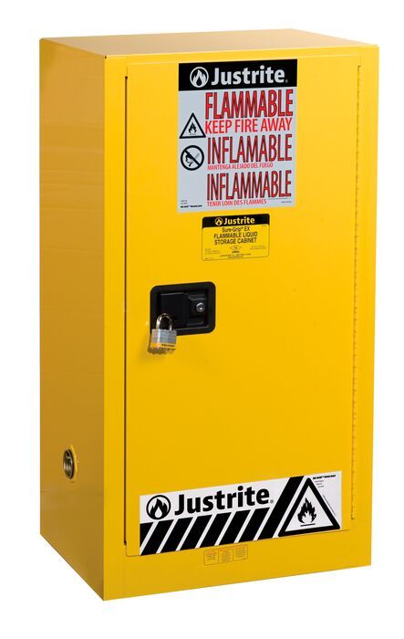 Sure-Grip® EX 20 Gallon Flammable storage Cabinet w/ 1 Manual Door Close & 2 Adjustable Shelves - Yellow