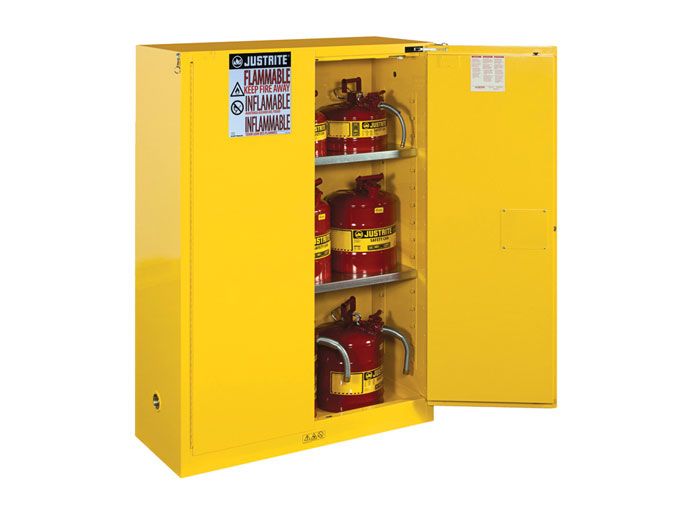 Sure-Grip® EX 20-gal.capacity Wall Mount Flammable Cabinet w/ 3 Shelves & 2 Manual Close Doors - Yellow