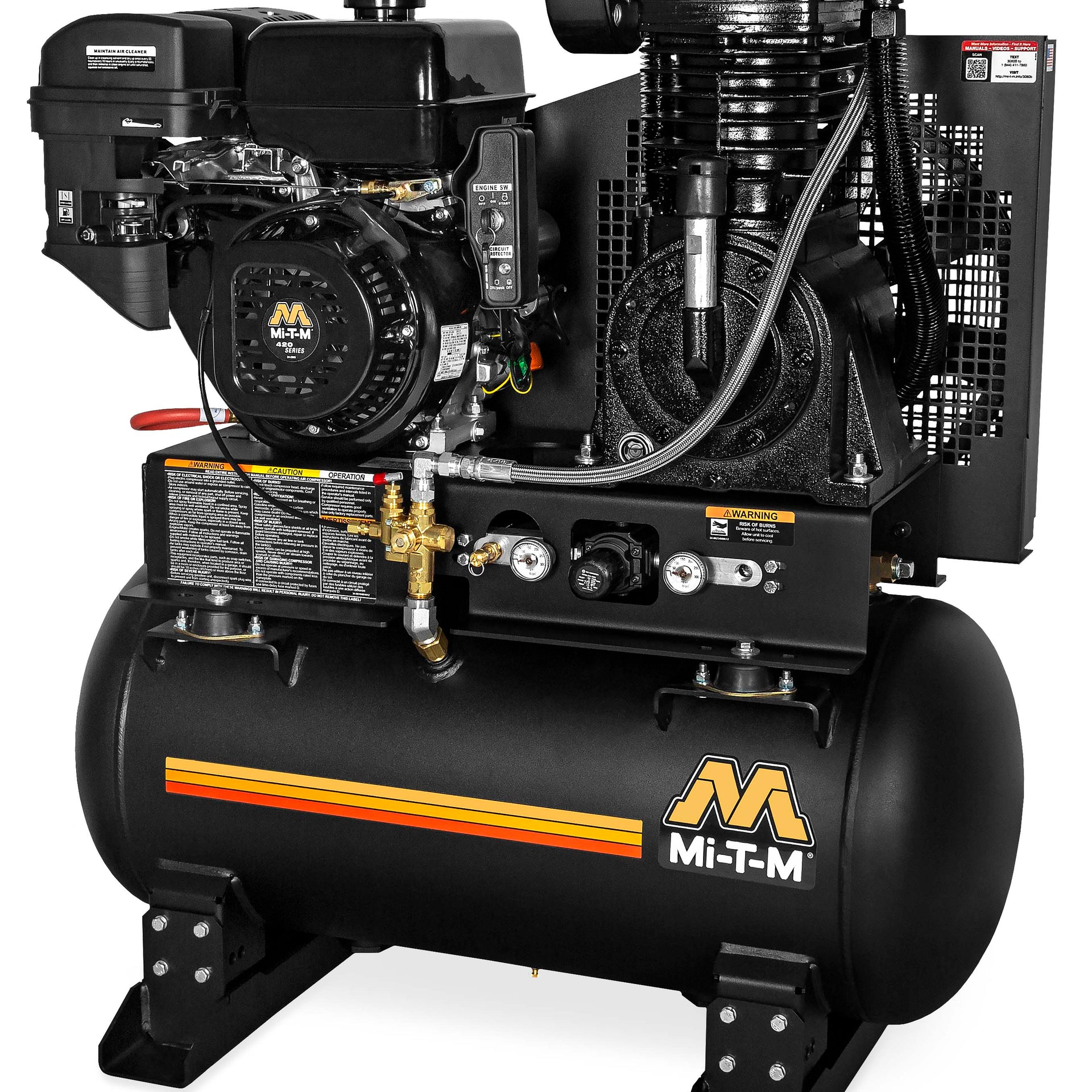 Mi-T-M Two Stage Gasoline Stationary Air Compressor -175 PSI @ 29.0 CFM - 30 gal - Pneumatic - 420cc Mi-T-M OHV