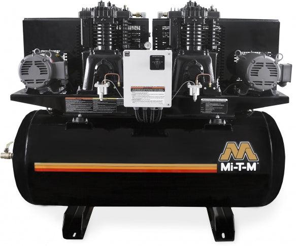 Mi-T-M Two Stage Electric Stationary Air Compressor - 36 CFM - 175 PSI - 5 HP - 120 gal - Duplex Horizontal