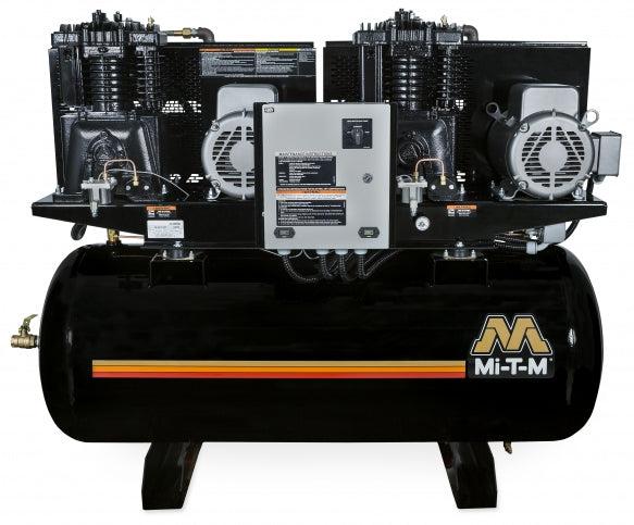 Mi-T-M Two Stage Electric Stationary Air Compressors - 46.4 CFM - 175 PSI - 7.5 HP - 120 gal - Duplex Horizontal