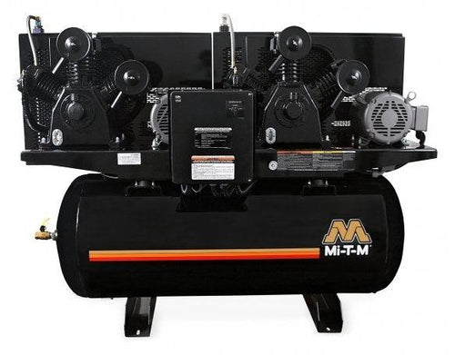 Mi-T-M Two Stage Electric Stationary Air Compressors - 93 CFM - 175 PSI - 15 HP - 120 gal - Duplex Horizontal