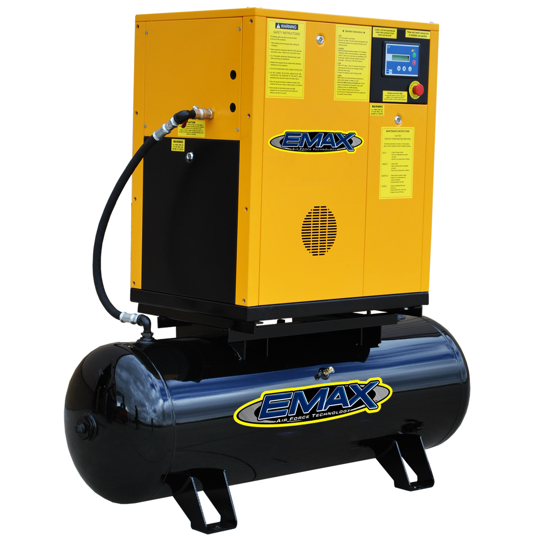 EMAX Industrial Plus 10HP 208/230V - 1 Phase Rotary Screw Air Compressor - Mounted on 80 gal. Tank (no dryer)