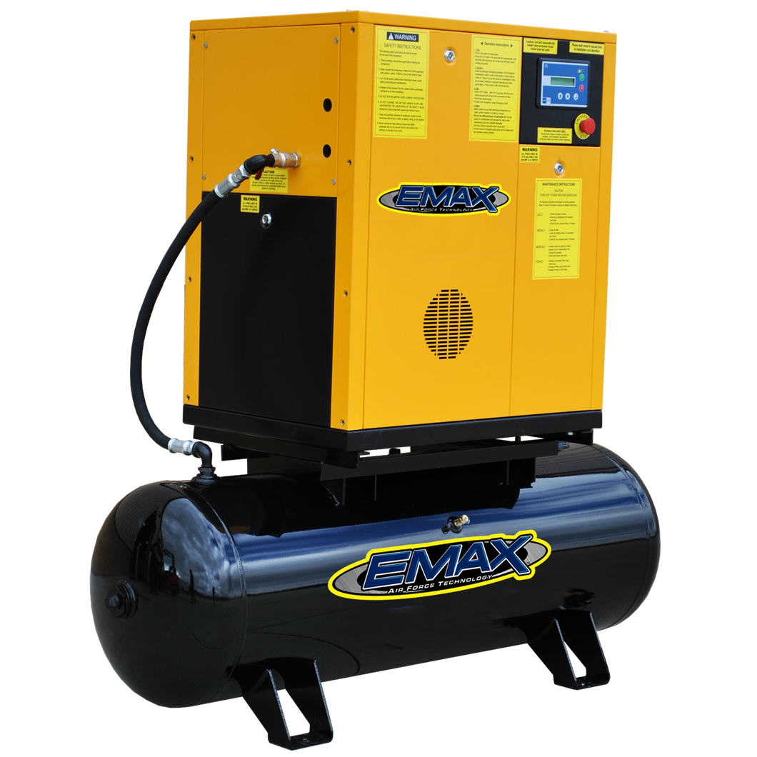 EMAX Industrial Plus 10HP 208/230/460V - 3 Phase Rotary Screw Air Compressor - Mounted on 80 gal. Tank (no dryer)